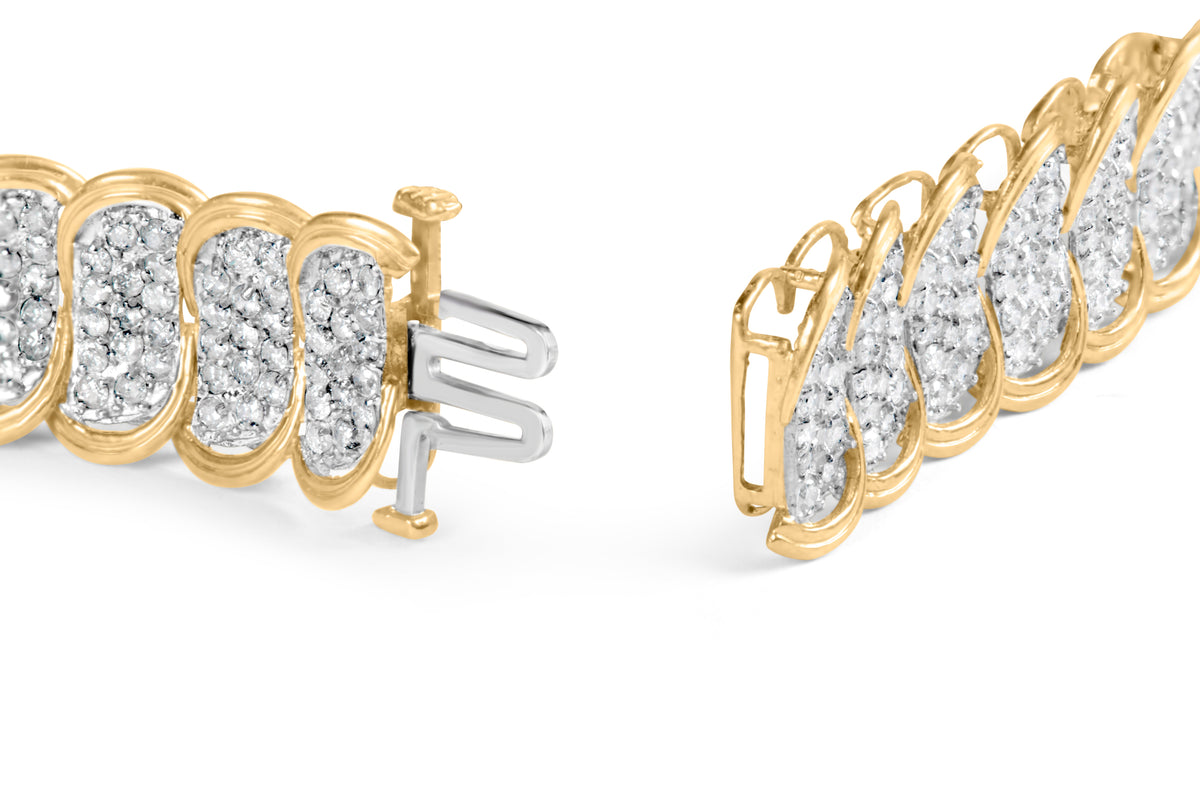 10k Yellow Gold 5.00 Cttw Diamond Oval Banded Link Bracelet (I-J Color, I1-I2 Clarity) - 7