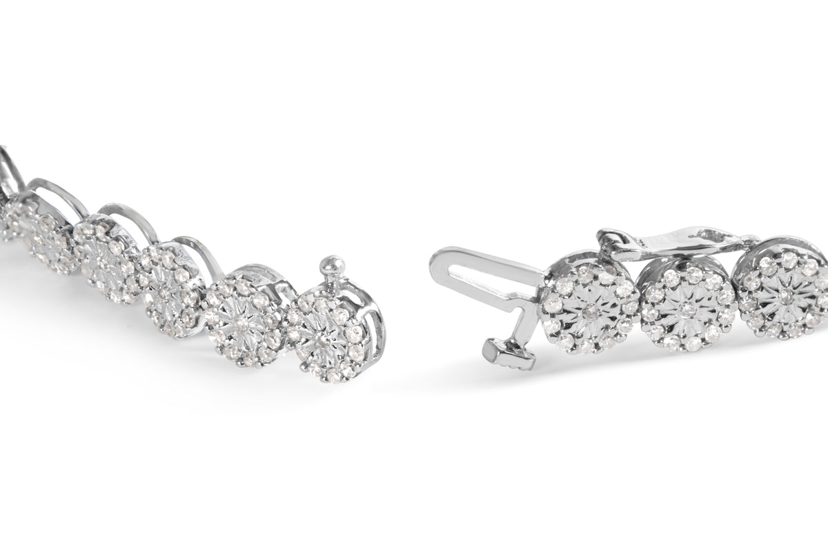 14K White Gold 2.00 Cttw Diamond Halo Link Tennis Bracelet (H-I Color, I1-I2 Clarity) - 7