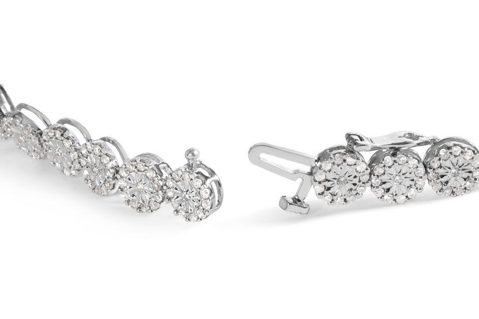 14K White Gold 2.00 Cttw Diamond Halo Link Tennis Bracelet (H-I Color, I1-I2 Clarity) - 7