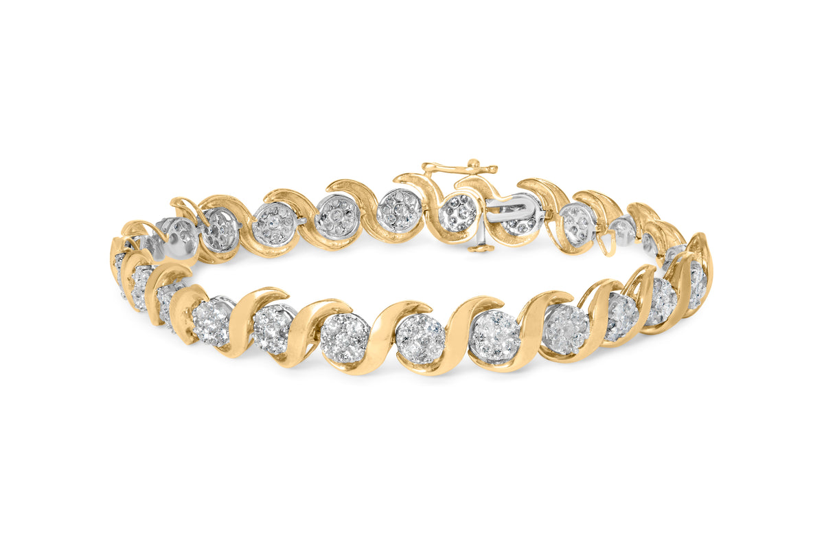 10K Yellow Gold 4.00 Cttw Round-Cut Diamond Floral Link 7.5