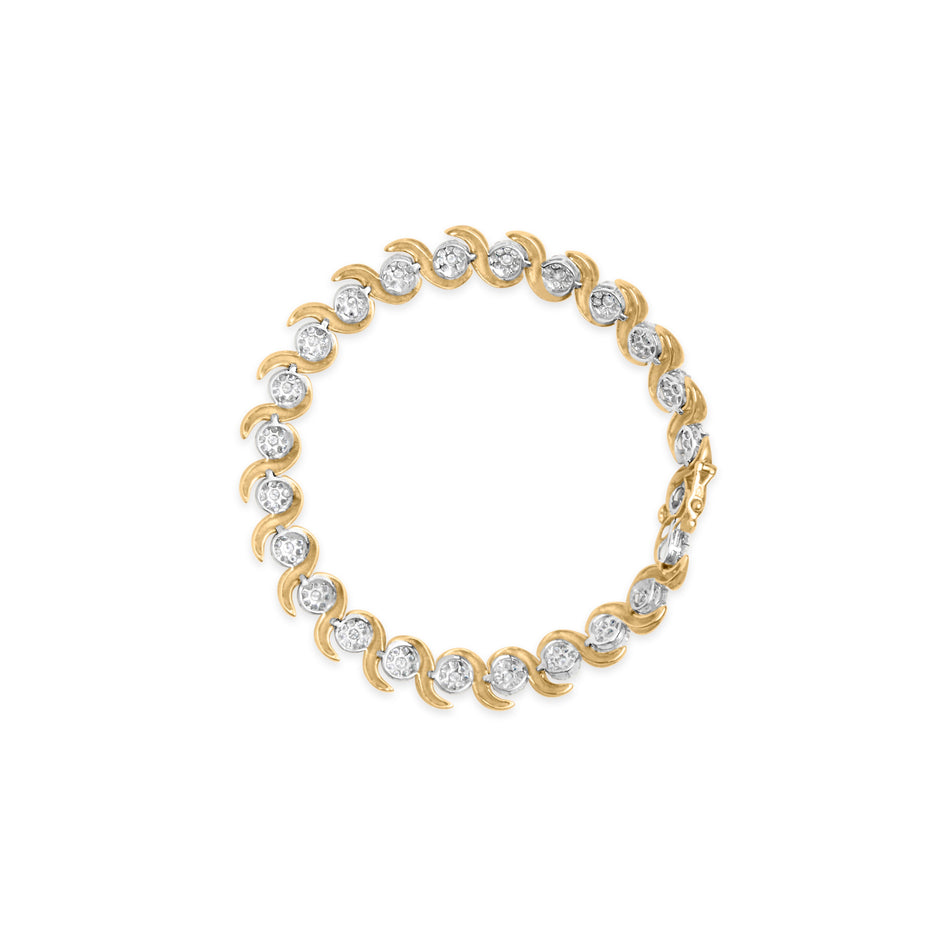 10K Yellow Gold 4.00 Cttw Round-Cut Diamond Floral Link 7.5