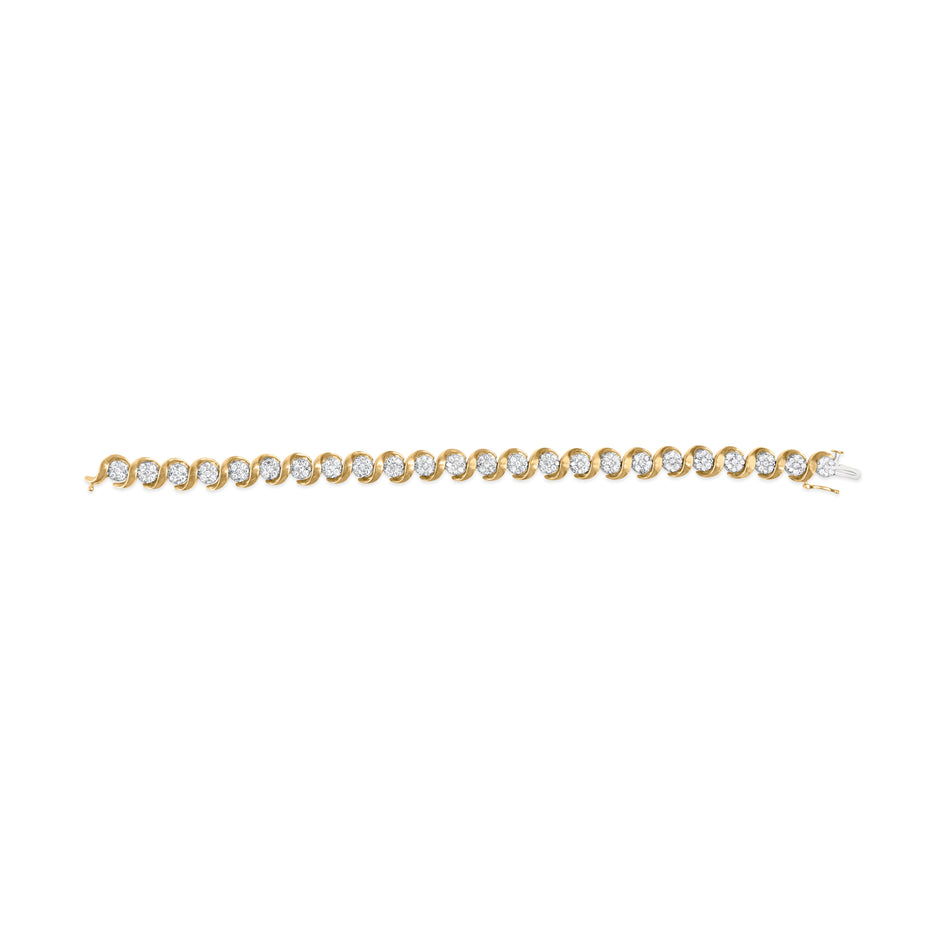 10K Yellow Gold 4.00 Cttw Round-Cut Diamond Floral Link 7.5