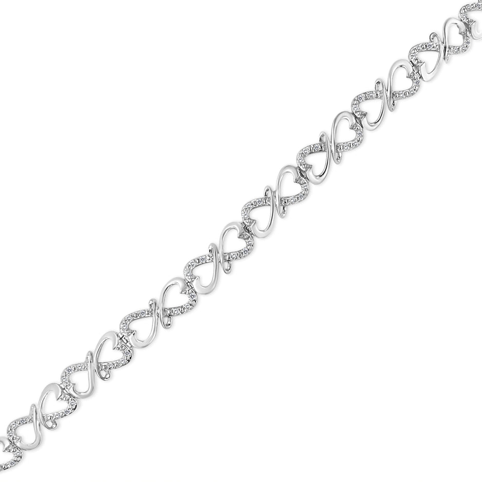 .925 Sterling Silver 1/3 Cttw Round-Cut Diamond Double Heart Infinity Link 7.25