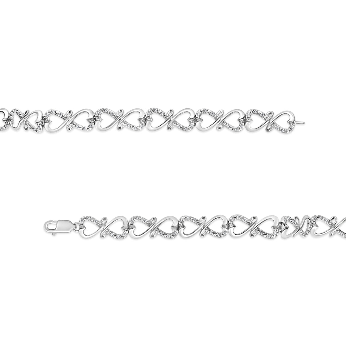 .925 Sterling Silver 1/3 Cttw Round-Cut Diamond Double Heart Infinity Link 7.25