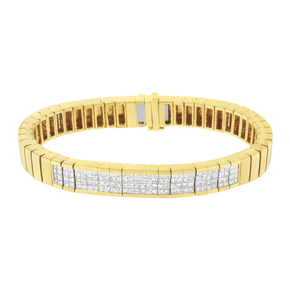 14K Yellow Gold 3 5/8 cttw Invisible Set Princess-Cut Diamond ID Tennis Bracelet (I-J Color, SI1-SI2 Clarity) - Size 7