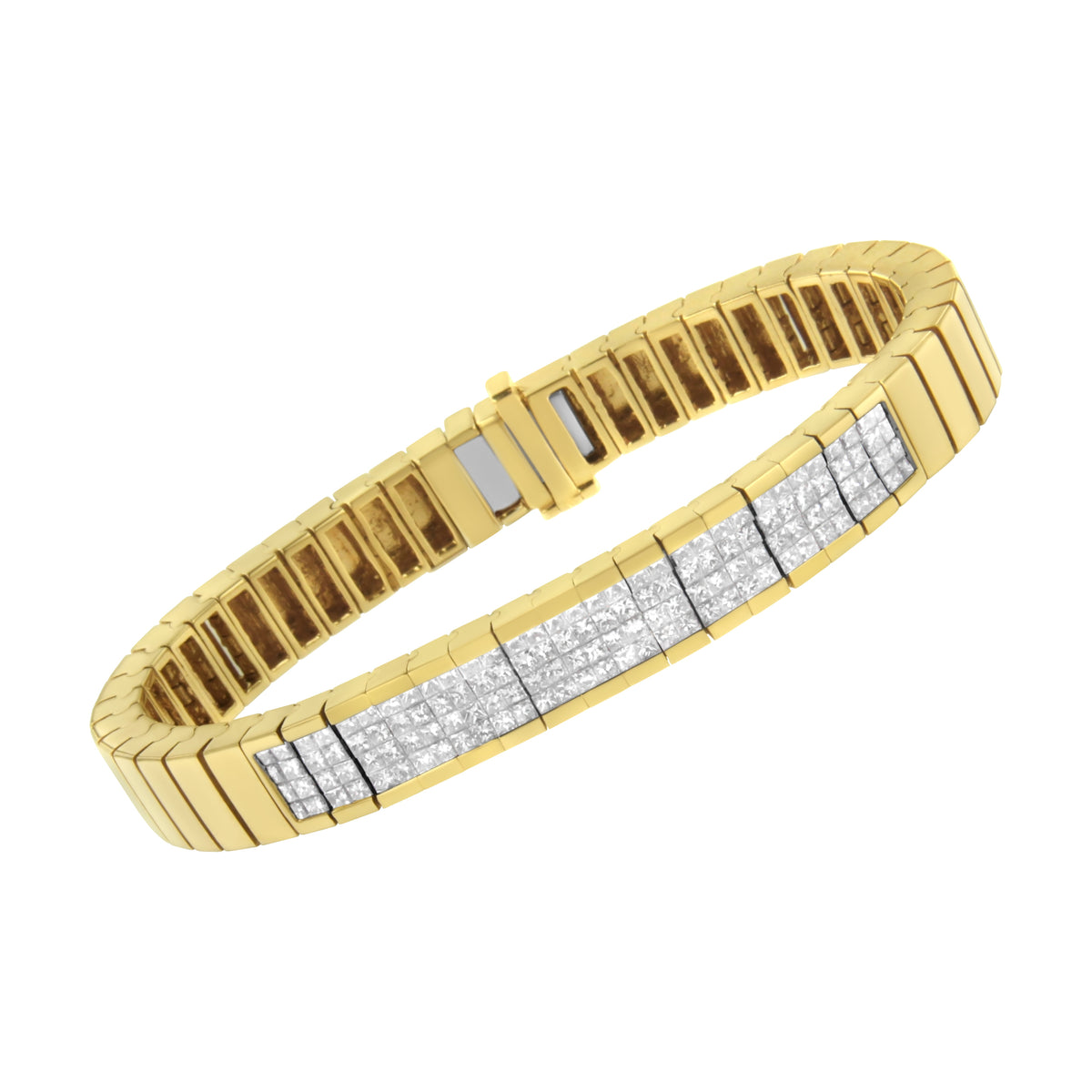 14K Yellow Gold 3 5/8 cttw Invisible Set Princess-Cut Diamond ID Tennis Bracelet (I-J Color, SI1-SI2 Clarity) - Size 7