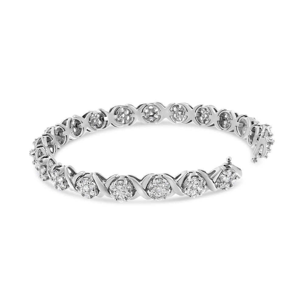 14K White Gold 6-1/3 Cttw Round Brilliant-Cut Diamond Round Cluster & X-Link 7