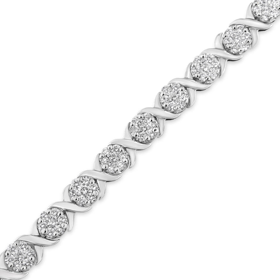 14K White Gold 6-1/3 Cttw Round Brilliant-Cut Diamond Round Cluster & X-Link 7