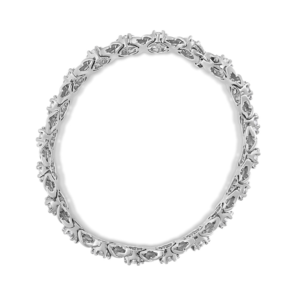 14K White Gold 6-1/3 Cttw Round Brilliant-Cut Diamond Round Cluster & X-Link 7