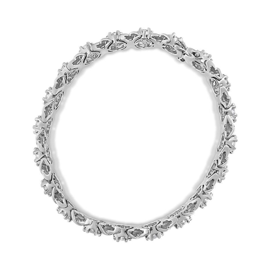14K White Gold 6-1/3 Cttw Round Brilliant-Cut Diamond Round Cluster & X-Link 7