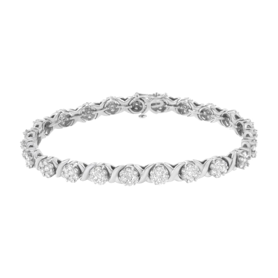14K White Gold 4 7/8 Cttw Round Brilliant-Cut Diamond Round Cluster & X-Link 7