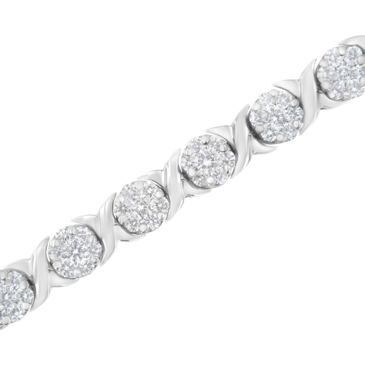 14K White Gold 4 7/8 Cttw Round Brilliant-Cut Diamond Round Cluster & X-Link 7