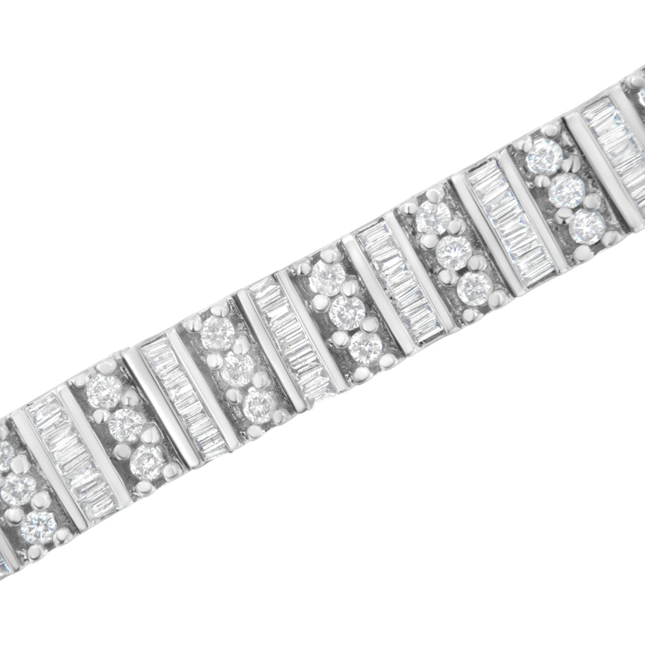 14K White Gold 4 7/8 cttw Baguette & Round Brilliant-Cut Diamond Channel- & Prong-Set Tennis Bracelet (I-J Color, I1-I2 Clarity) - Size 7.25