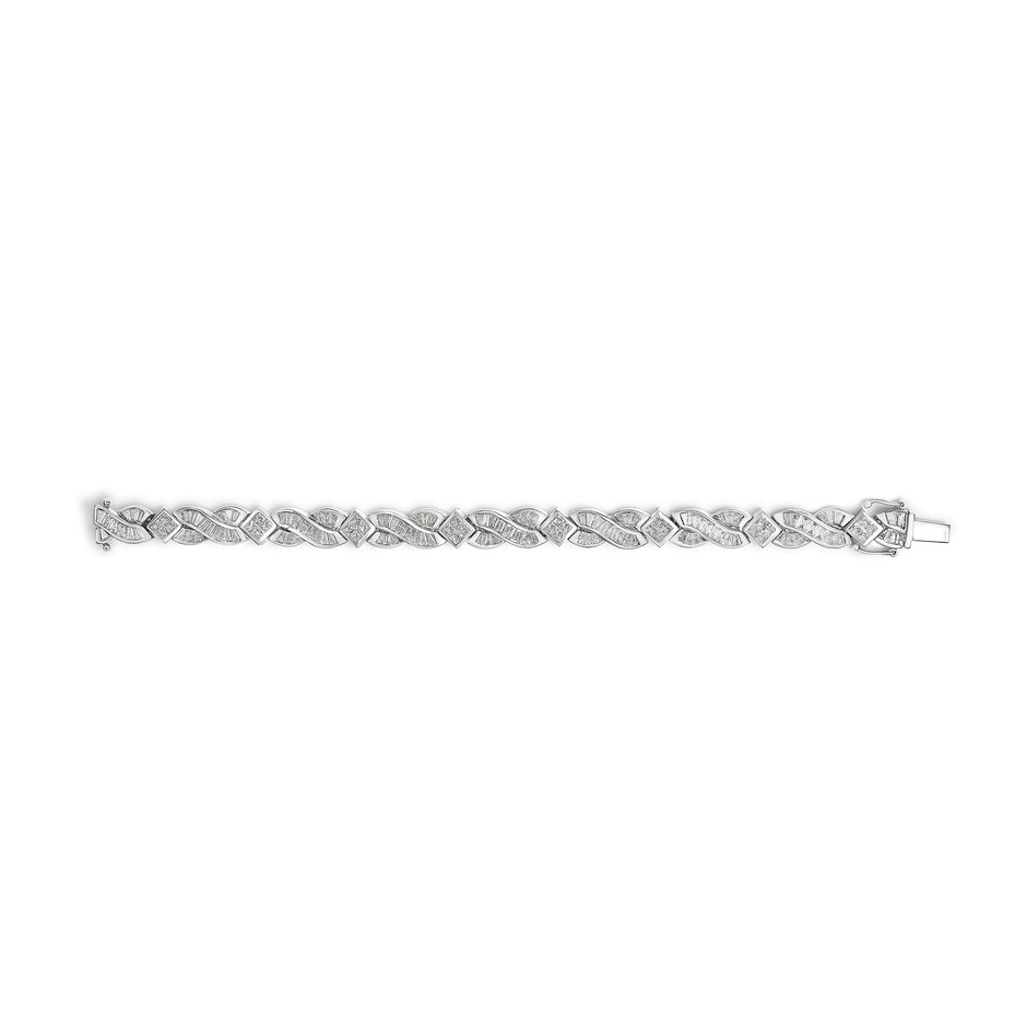 14K White Gold 8 1/5 Cttw Diamond Geometric Twisted Link Bracelet