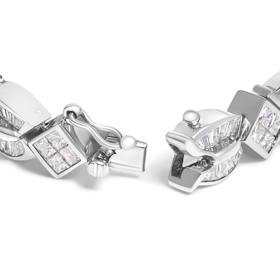 14K White Gold 8 5/8ct Cttw Princess and Baguette Diamond Geometric Twist Link Bracelet (G-H Color, VS1-VS2 Clarity) - 7