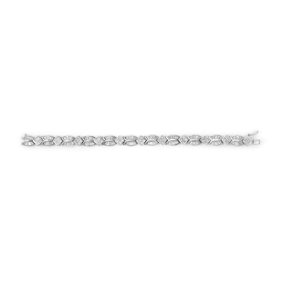 14K White Gold 8 5/8ct Cttw Princess and Baguette Diamond Geometric Twist Link Bracelet (G-H Color, VS1-VS2 Clarity) - 7