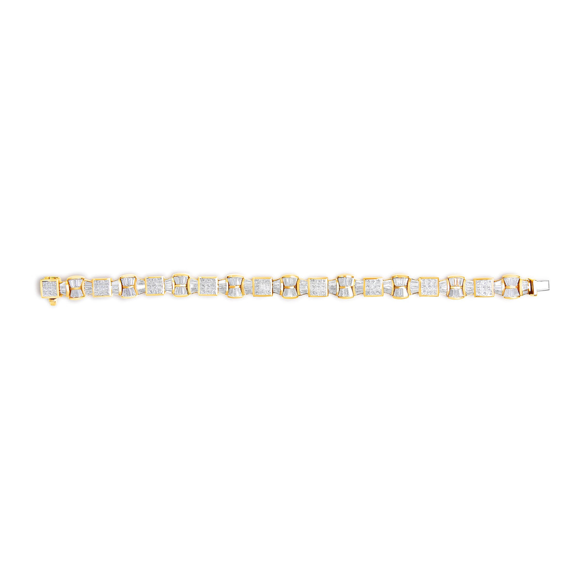 14K Yellow Gold 9 7/8 Cttw Princess and Baguette Diamond Bow and Box Link Tennis Bracelet (G-H Color, VS1-VS2 Clarity) - 7