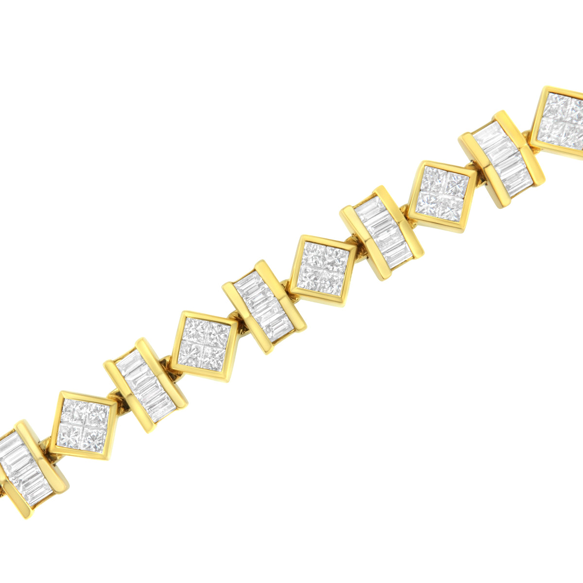 14K Yellow Gold 7.50 Cttw Princess and Baguette Diamond Geometric Link Bracelet