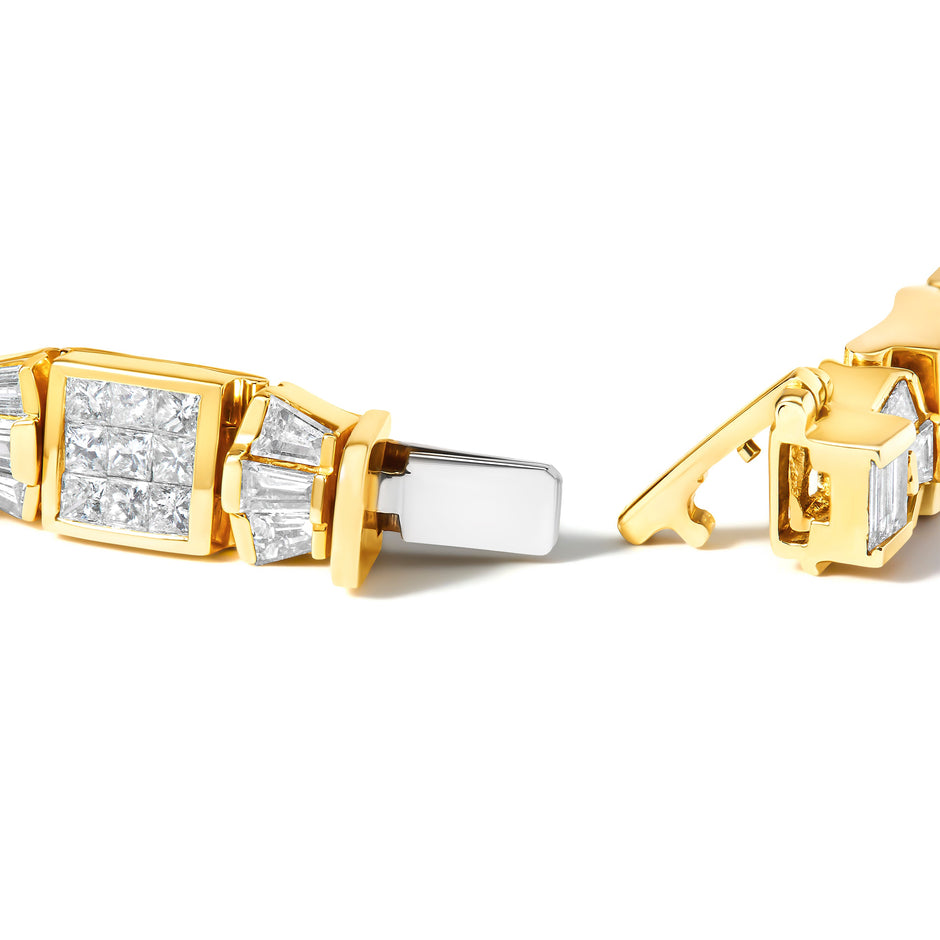 14K Yellow Gold 9.0 Cttw Diamond Alternating Bow and Box Link Bracelet (G-H Color, VS1-VS2 Clarity)- 7