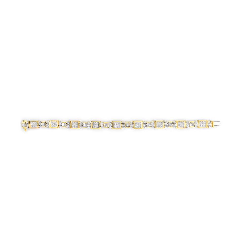 14K Yellow Gold 9.0 Cttw Diamond Alternating Bow and Box Link Bracelet (G-H Color, VS1-VS2 Clarity)- 7
