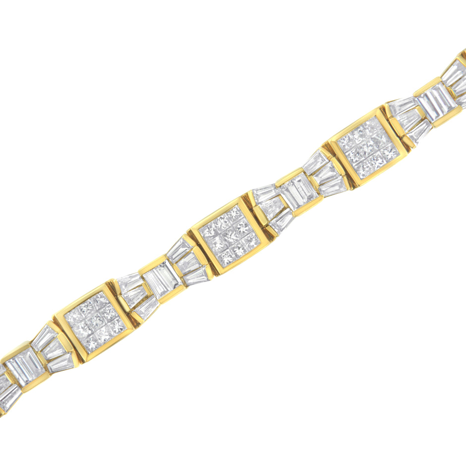 14K Yellow Gold 9.0 Cttw Diamond Alternating Bow and Box Link Bracelet (G-H Color, VS1-VS2 Clarity)- 7
