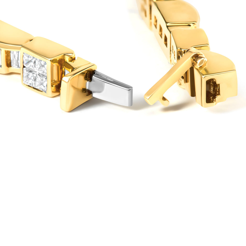 14K Yellow Gold 7.0 Cttw Baguette Cut Diamond Alternating Box and Wave Link Bracelet (G-H Color, VS1-VS2 Clarity) - 7