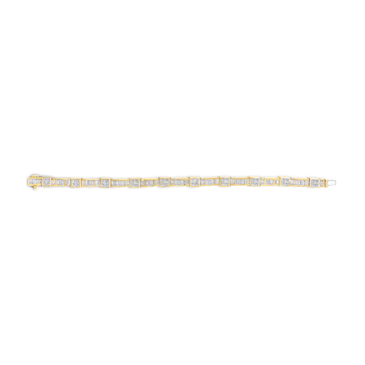 14K Yellow Gold 7.0 Cttw Baguette Cut Diamond Alternating Box and Wave Link Bracelet (G-H Color, VS1-VS2 Clarity) - 7