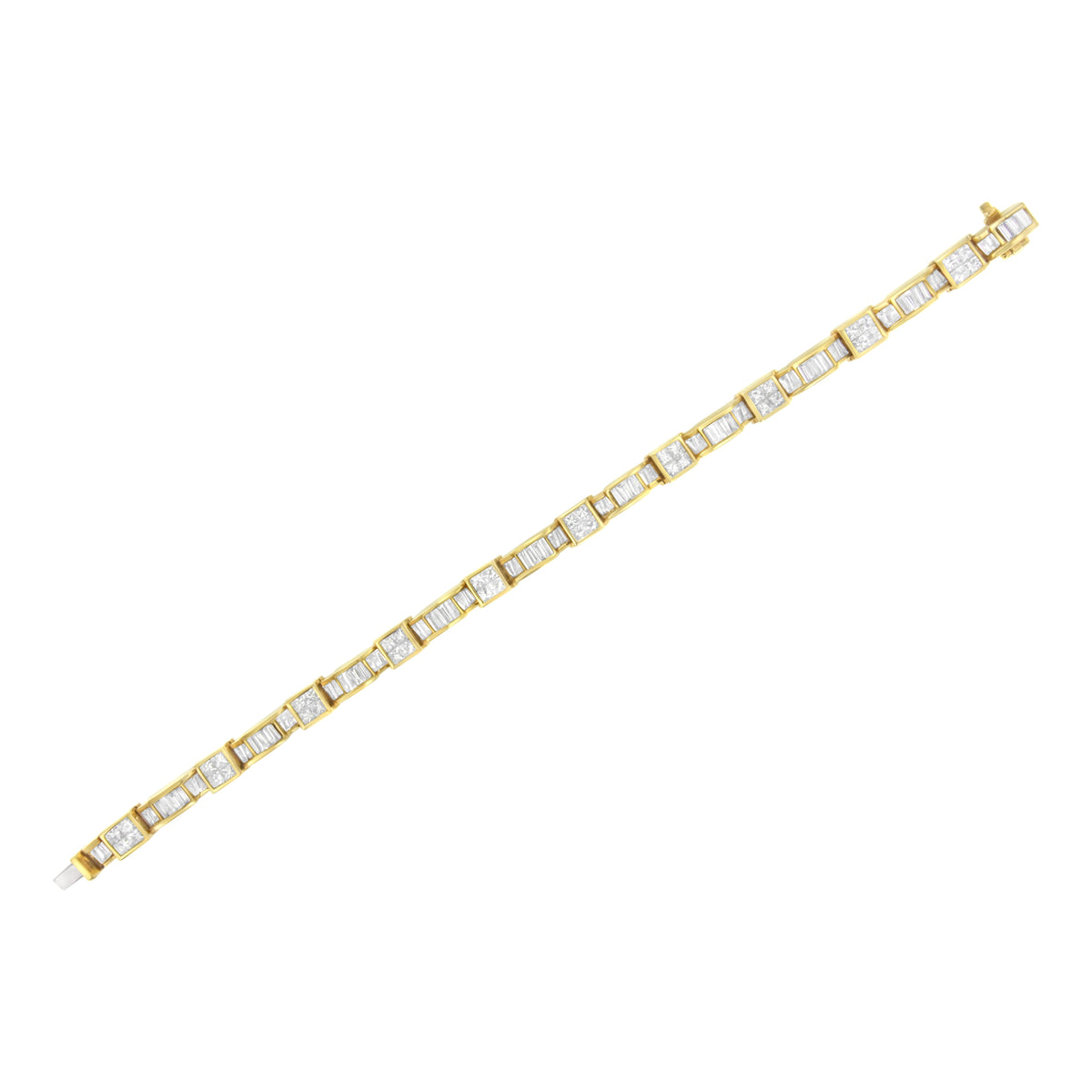 14K Yellow Gold 7.0 Cttw Baguette Cut Diamond Alternating Box and Wave Link Bracelet (G-H Color, VS1-VS2 Clarity) - 7