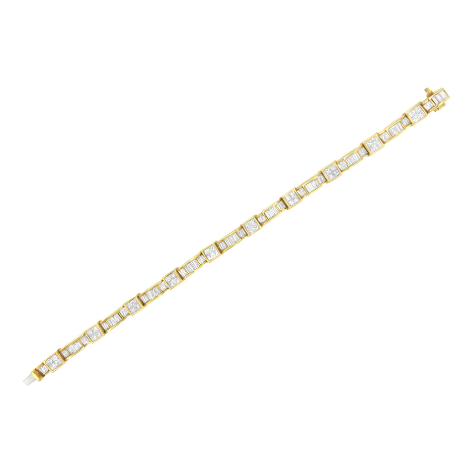 14K Yellow Gold 7.0 Cttw Baguette Cut Diamond Alternating Box and Wave Link Bracelet (G-H Color, VS1-VS2 Clarity) - 7