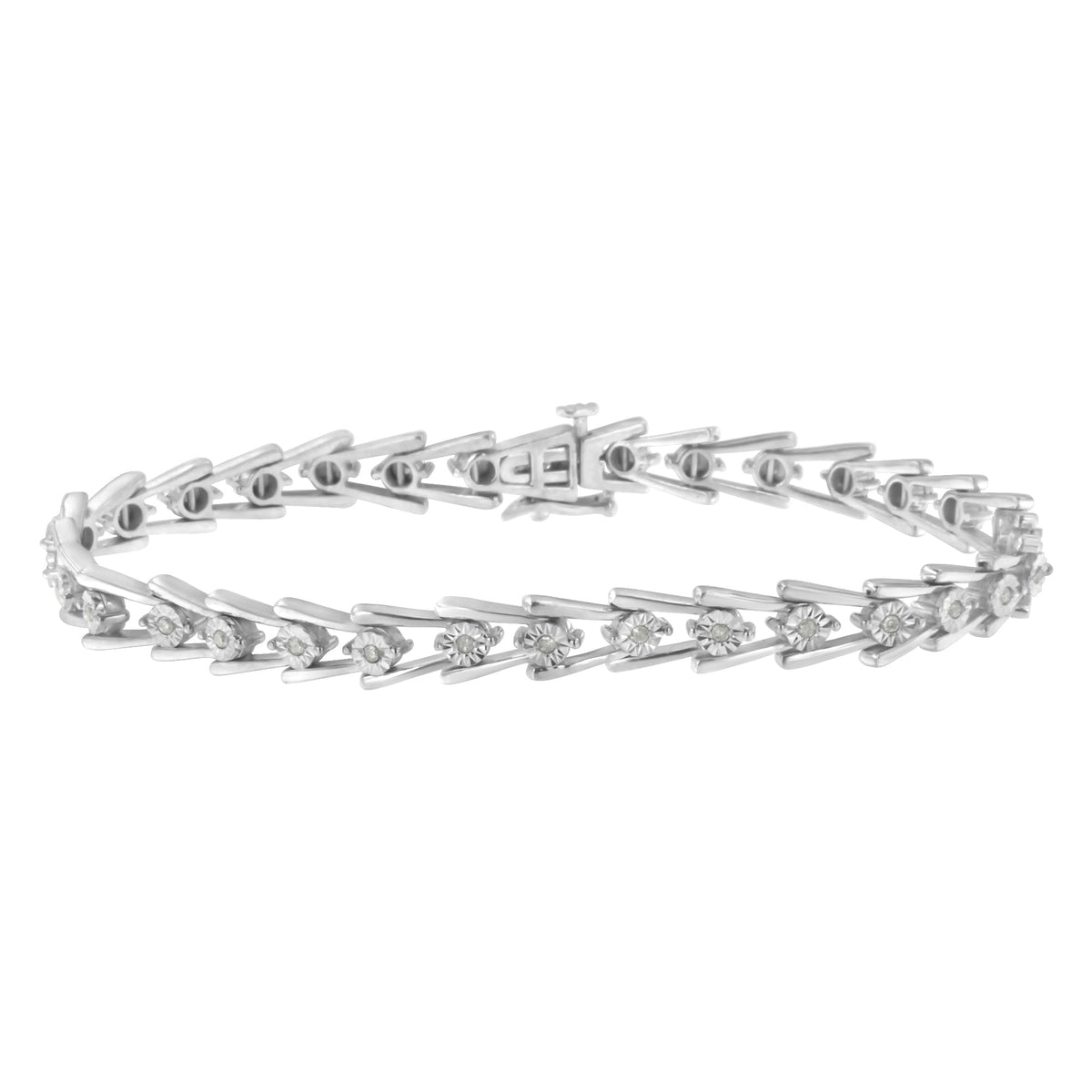 .925 Sterling Silver 1/4 cttw Miracle Set Diamond Sleek and Open 