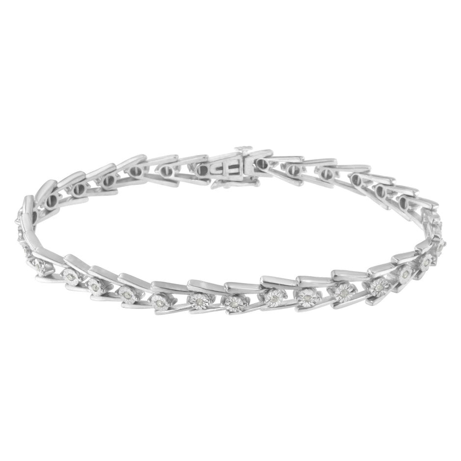 .925 Sterling Silver 1/4 cttw Miracle Set Diamond Sleek and Open 