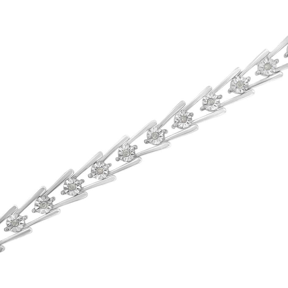 .925 Sterling Silver 1/4 cttw Miracle Set Diamond Sleek and Open 
