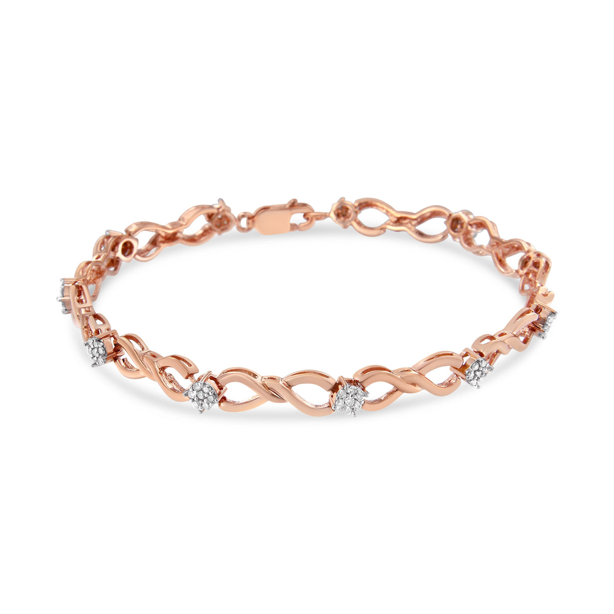 10K Rose Gold 1/2 cttw Diamond Cluster and Infinity Weave Link Bracelet (H-I Color, I2-I3 Clarity) - Size 7