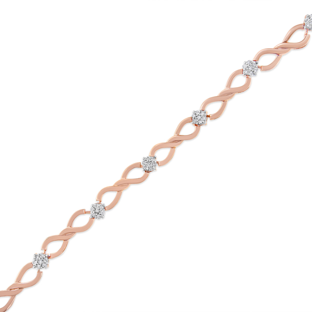 10K Rose Gold 1/2 cttw Diamond Cluster and Infinity Weave Link Bracelet (H-I Color, I2-I3 Clarity) - Size 7