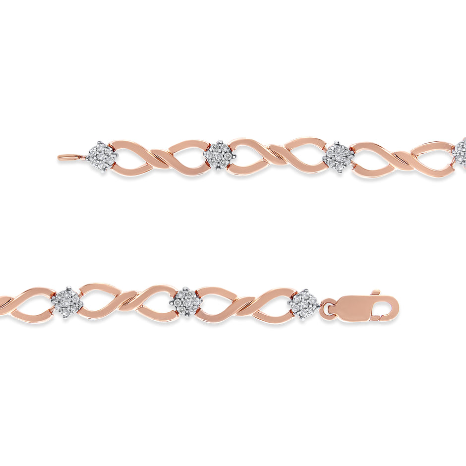 10K Rose Gold 1/2 cttw Diamond Cluster and Infinity Weave Link Bracelet (H-I Color, I2-I3 Clarity) - Size 7