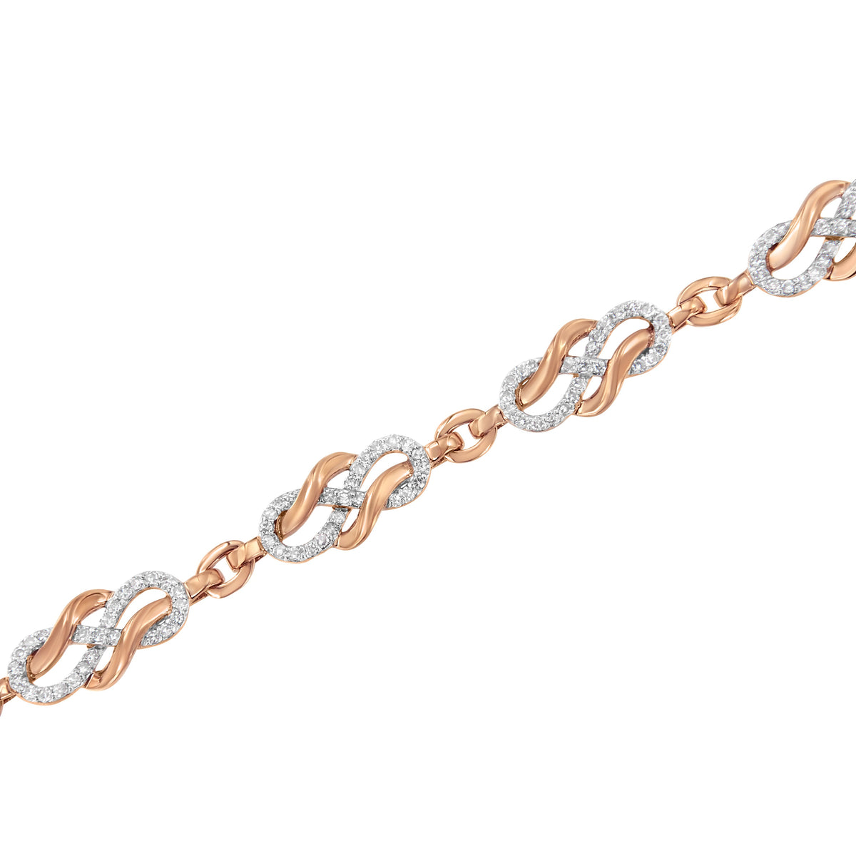 10K Rose Gold 1.0 Cttw Diamond Infinity Loop and Swirl Link Bracelet (I-J Color, I2-I3 Clarity) - 7.25