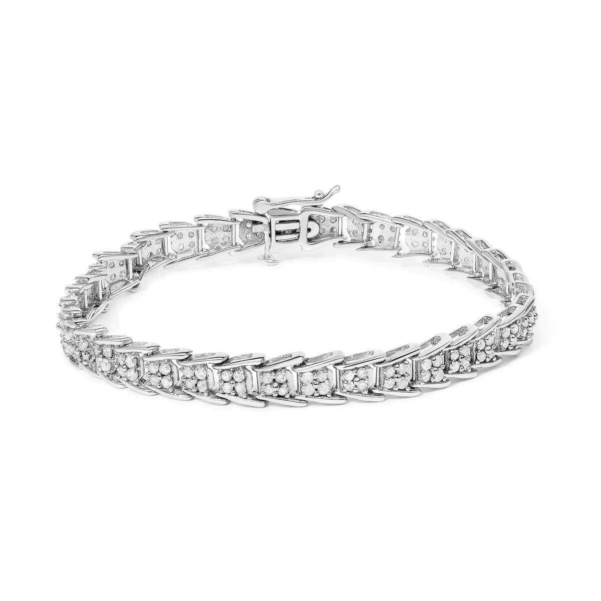 10k White Gold 2 cttw Diamond Fan-Shaped Link Tennis Bracelet (I-J Clarity, I3 Color) - Size 7.25