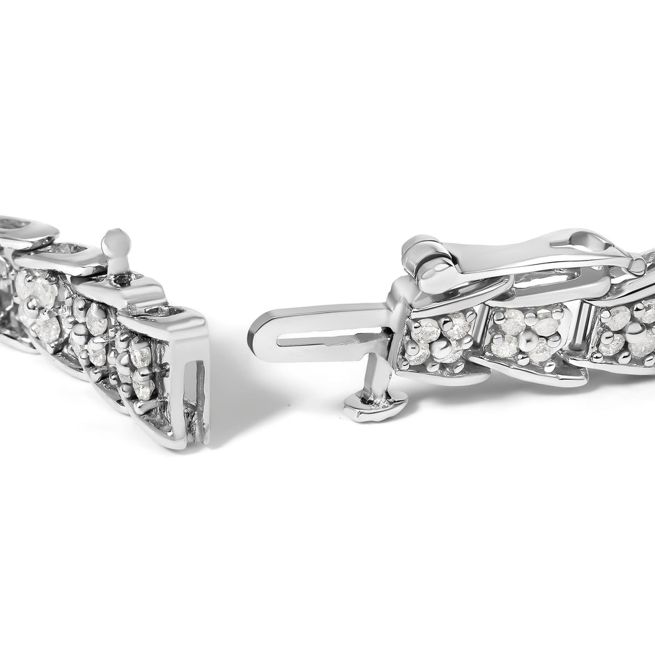 .925 Sterling Silver 2.0 Cttw Diamond Fan-Shaped Fancy Chevron Link Tennis Bracelet (I-J Color, I3 Clarity) - 7