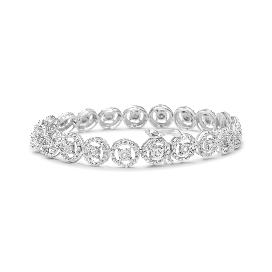 .925 Sterling Silver 1/2 Cttw Diamond Nested Circle Miracle Set Open Wheel 7
