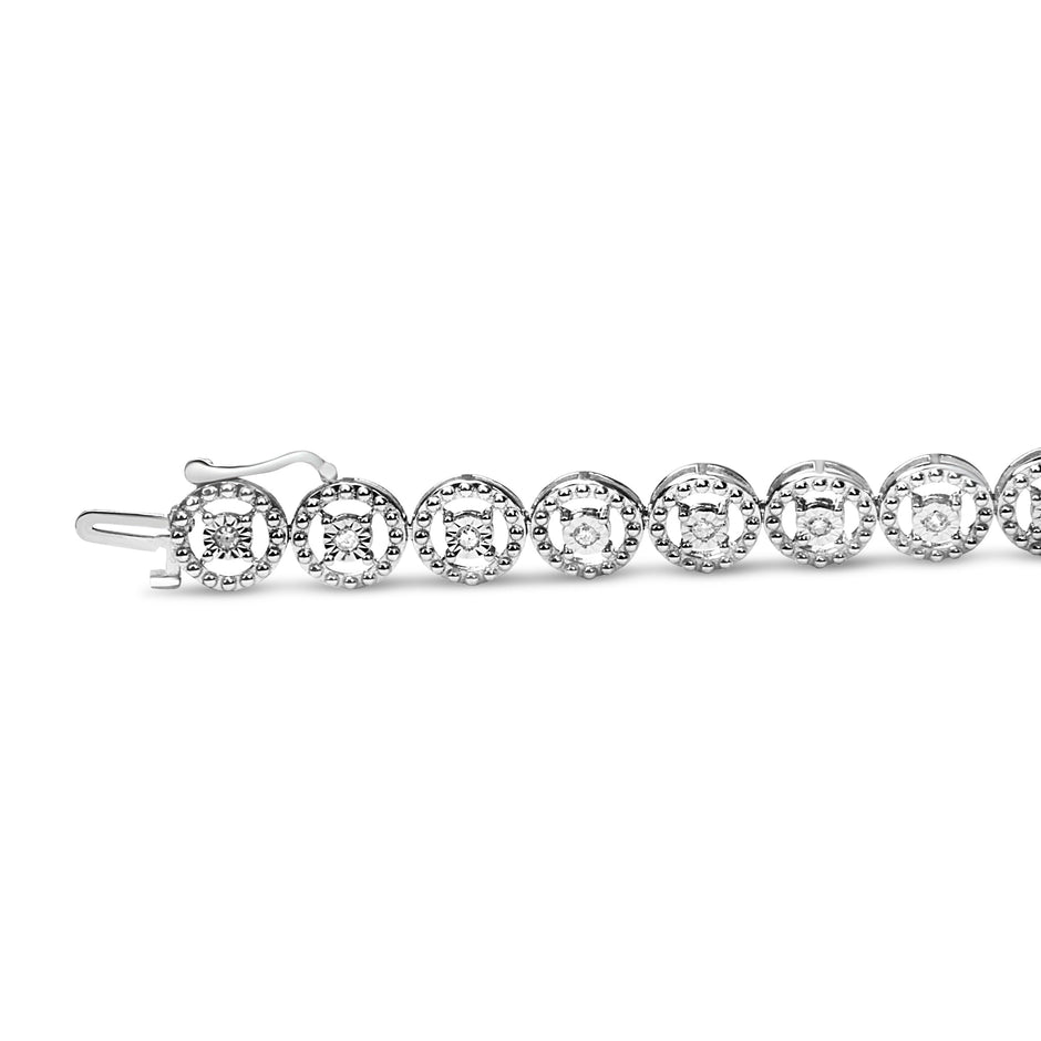 .925 Sterling Silver 1/2 Cttw Diamond Nested Circle Miracle Set Open Wheel 7