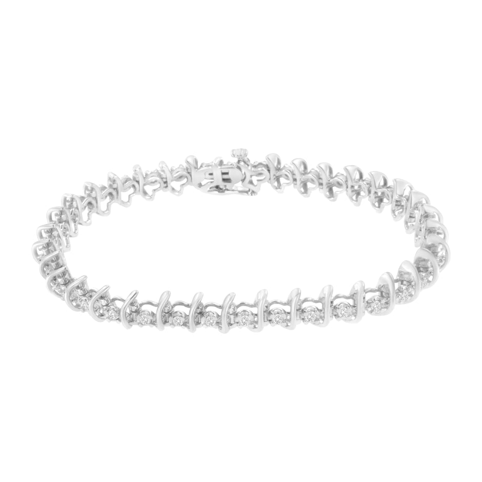 .925 Sterling Silver 1 cttw Prong-Set Diamond Link Bracelet (I-J, I1-I2) - 7.25