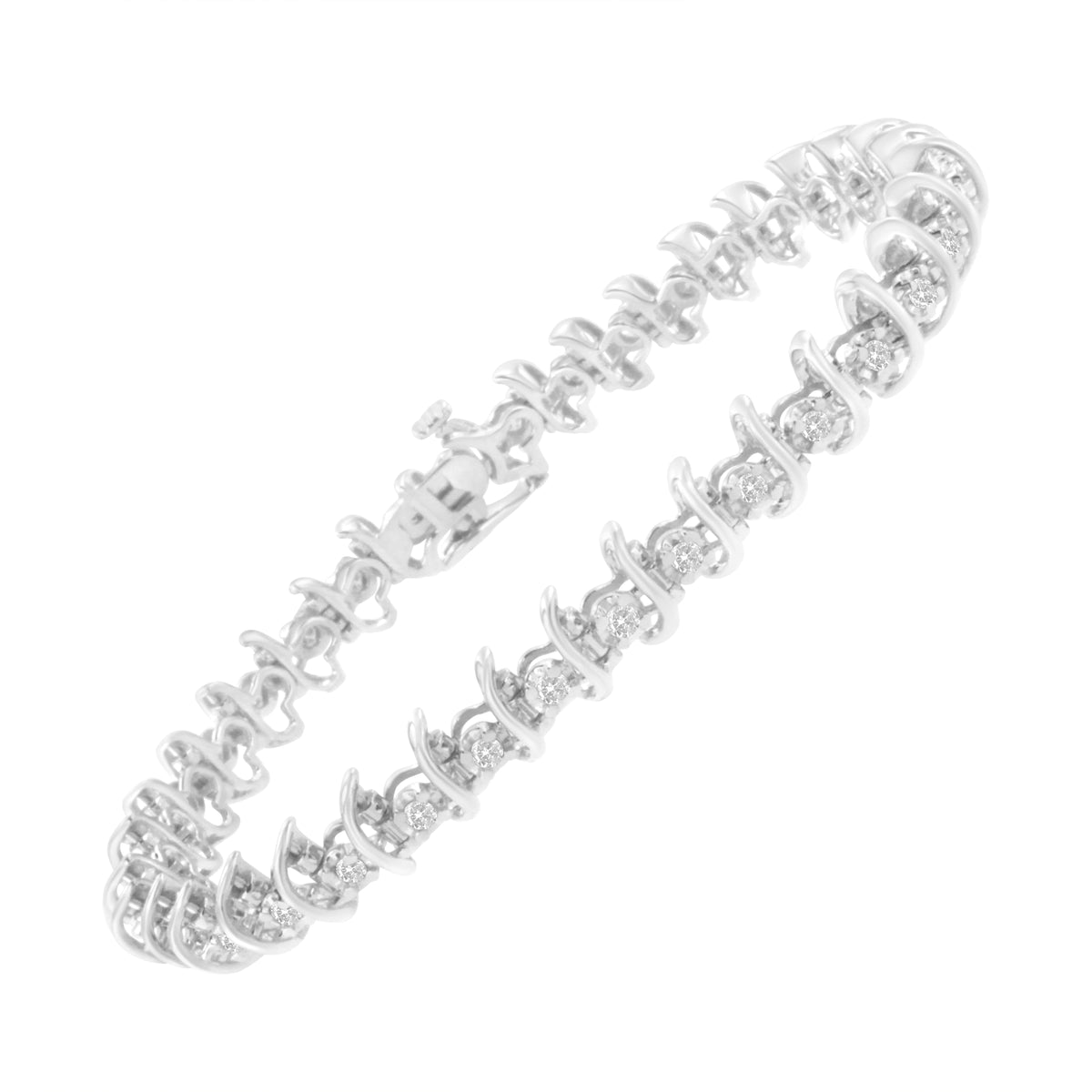 .925 Sterling Silver 1 cttw Prong-Set Diamond Link Bracelet (I-J, I1-I2) - 7.25