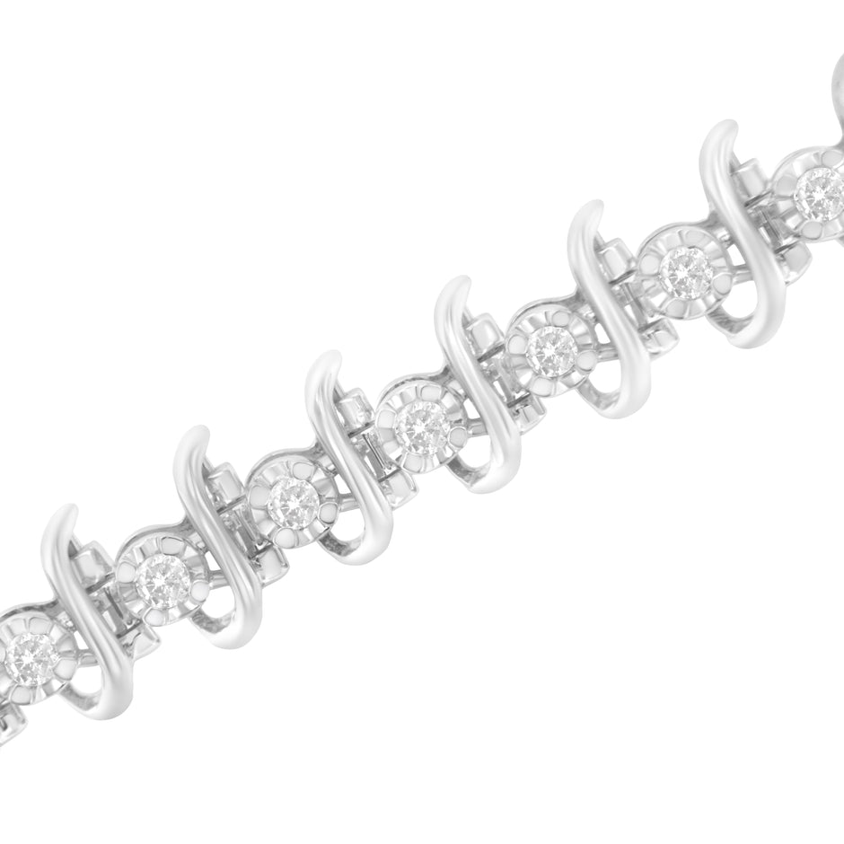 .925 Sterling Silver 1 cttw Prong-Set Diamond Link Bracelet (I-J, I1-I2) - 7.25