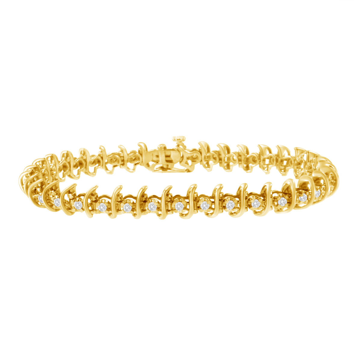 10KT Yellow Gold Plated .925 Sterling Silver 1 cttw Prong-Set Diamond Link Bracelet (J-K, I1-I2) - 7.5