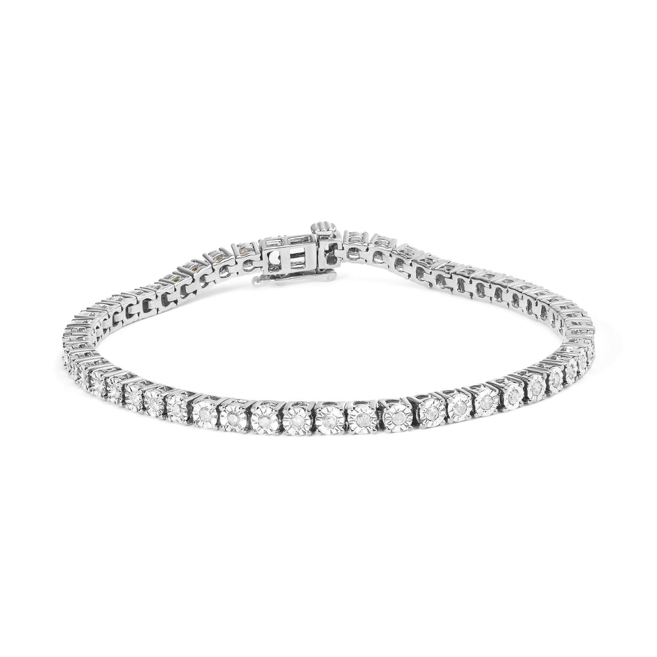 .925 Sterling Silver 1.0 Cttw Miracle-Set Diamond Round Faceted Bezel Tennis Bracelet (I-J Color, I3 Clarity) - 7