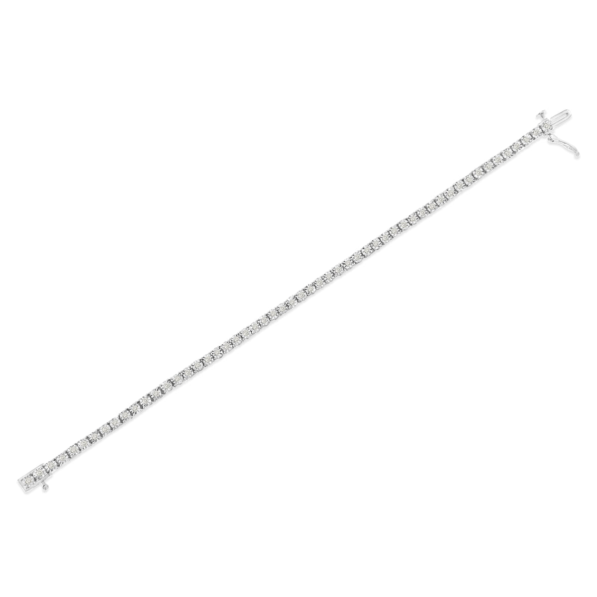 .925 Sterling Silver 1.0 Cttw Miracle-Set Diamond Round Faceted Bezel Tennis Bracelet (I-J Color, I3 Clarity) - 7
