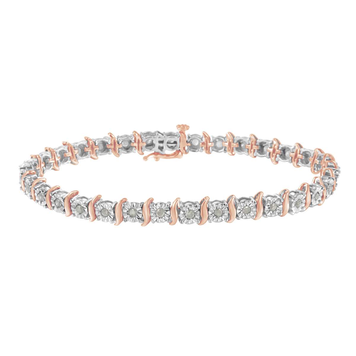 Two-Tone 10K Yellow Gold over .925 Sterling Silver 1.0 Cttw Diamond S-Curve Link Miracle-Set Tennis Bracelet (I-J Color, I3 Clarity) - 7
