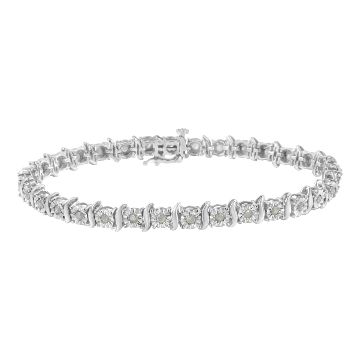 Two-Tone 10K Yellow Gold over .925 Sterling Silver 1.0 Cttw Diamond S-Curve Link Miracle-Set Tennis Bracelet (I-J Color, I3 Clarity) - 7