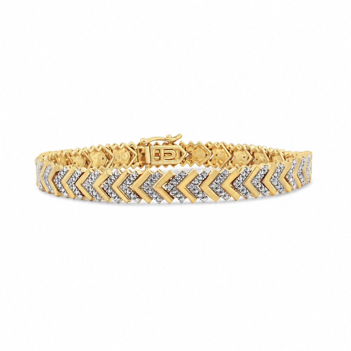 .925 Sterling Silver 1/6 Cttw Round-Cut Diamond Chevron Wave 7.25