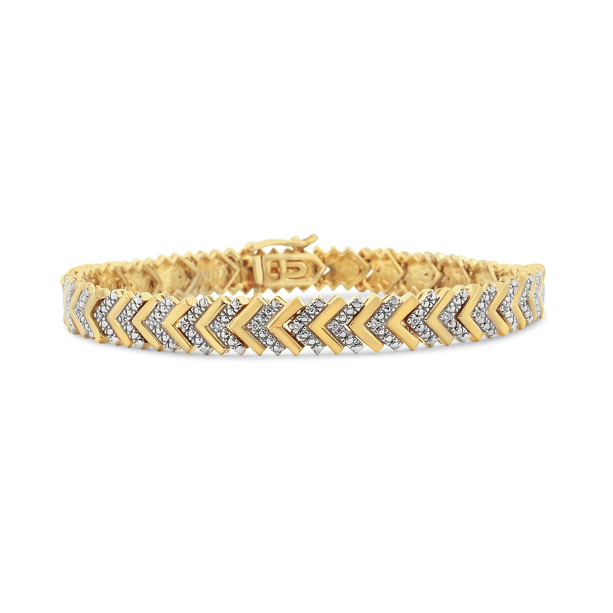 .925 Sterling Silver 1/6 Cttw Round-Cut Diamond Chevron Wave 7.25